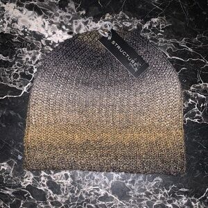 Mens Grey And Tan Ombré Knit Beanie Cap By Structure NWT